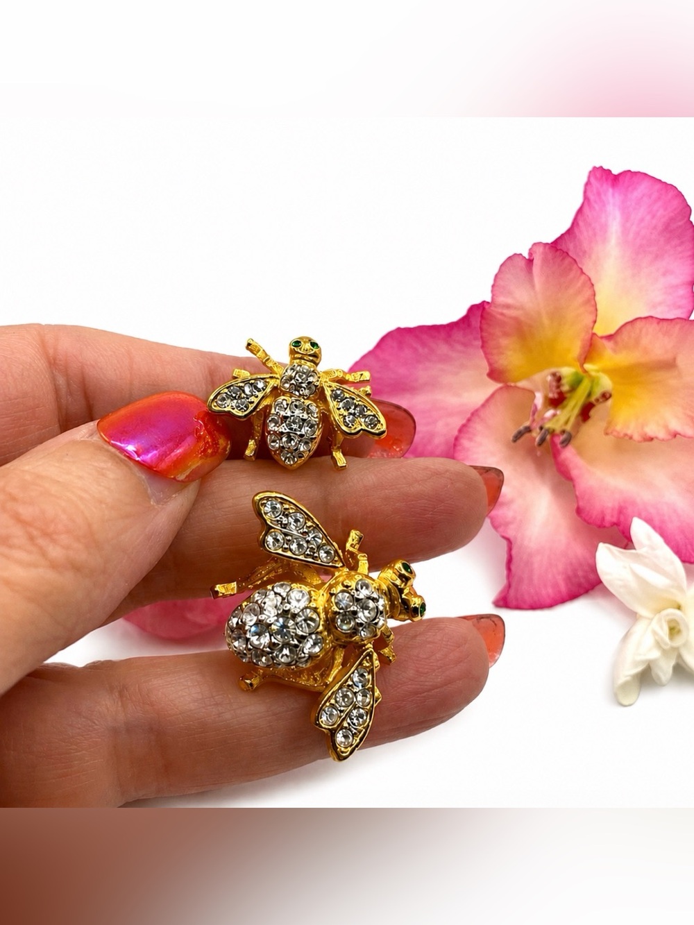 Joan Rivers Bumble Bee Pins with Pave Rhinestones Set of 2